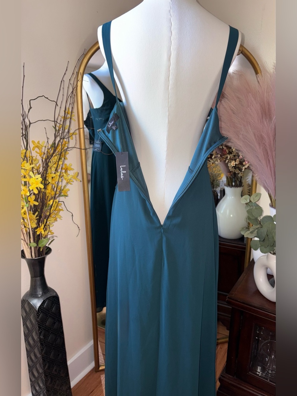Lulus Sleeveless Teal Square-Neck Maxi Dress NWT Large - Picture 5 of 11